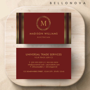 Cartão De Visita Personalizável Vermelho Marrom Ouro Profissional