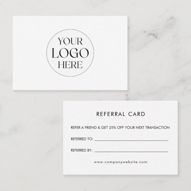 Cartão De Visita Personalized Business Logo Simple Referral Card (Frente/Verso)