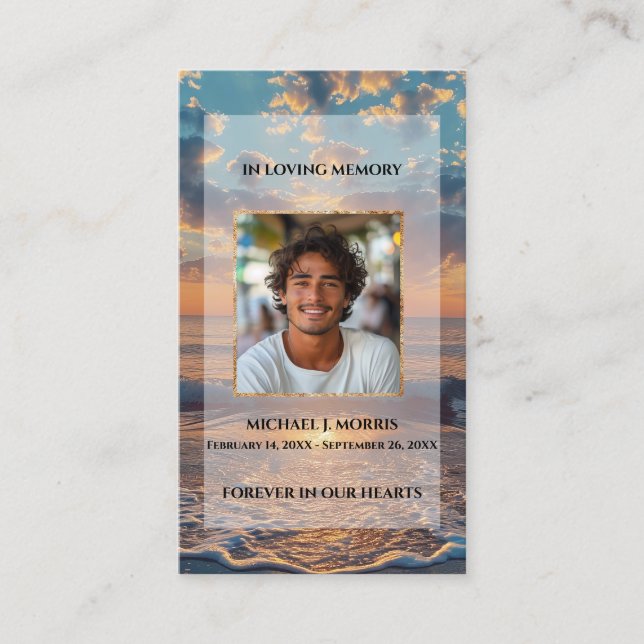 Cartão De Visita Personalized Funeral Prayer Card – Sunset Design (Frente)