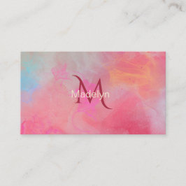 Cartão De Visita Personalized Name + Monogram Pink Watercolor Ink