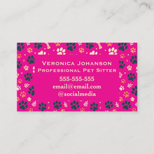 Cartão De Visita Personalized Professional Pet Sitter Business Card (Frente)
