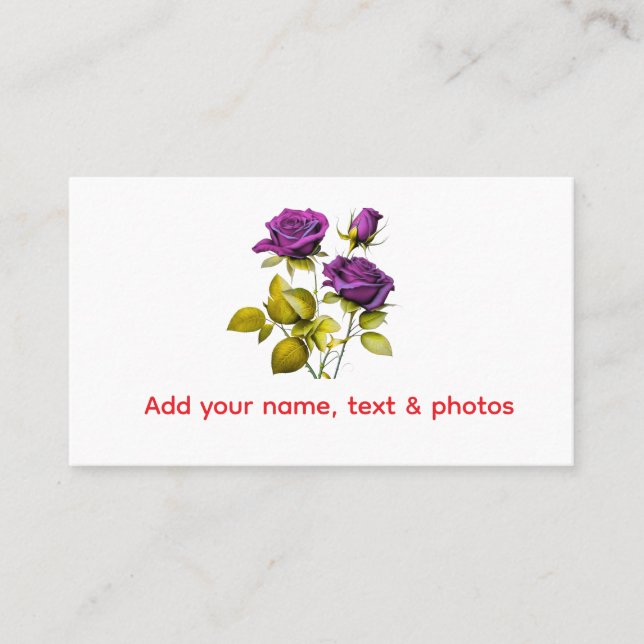 Cartão De Visita Personalized Purple Rose Business Card | Add Your (Frente)