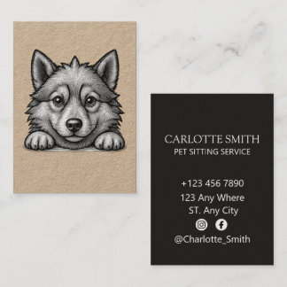 Cartão De Visita Personalized Veterinarian Husky Sketch