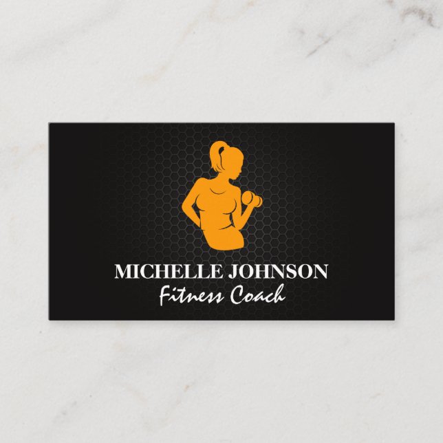 Cartão De Visita Peso da Mulher Curling | Carbono metálico (Frente)