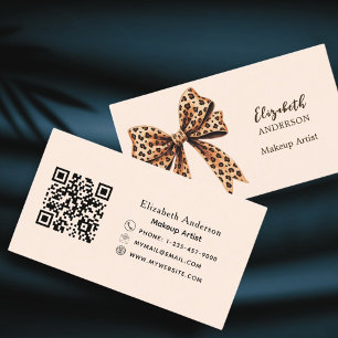 Cartão De Visita Pêssego de impressão leopardo-arco castanho qr