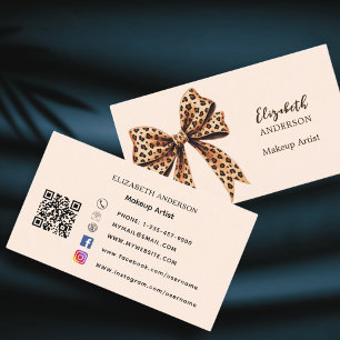 Cartão De Visita Pêssego do arco de impressão leopardo castanho qr