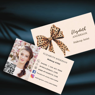 Cartão De Visita Pêssego do arco de impressão leopardo qr code foto