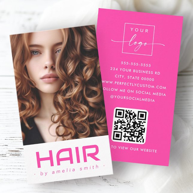 Cartão De Visita Pêssego penteado moderno penteado estilista (Modern hair hairdresser stylist hot pink business card)