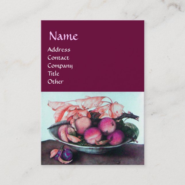 Cartão De Visita Pêssegos, Ameixas e Folhas de FRUTA da SEASON (Frente)