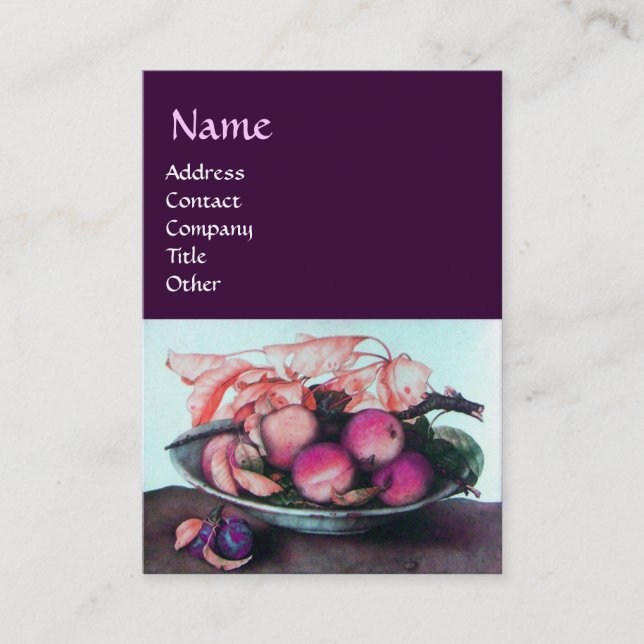 Cartão De Visita Pêssegos, Ameixas e Folhas de FRUTA da SEASON (Frente)