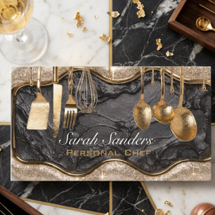 Cartão De Visita Pessoal Chef Catering Glamouroso Brilho Dourado