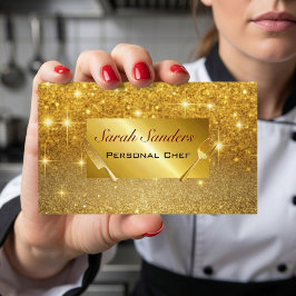 Cartão De Visita Pessoal Chef Culinária Glam Glitter Dourado
