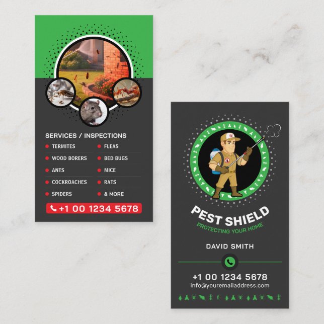 Cartão De Visita Pest control Service, Exterminator, Fumigation Bus (Frente/Verso)