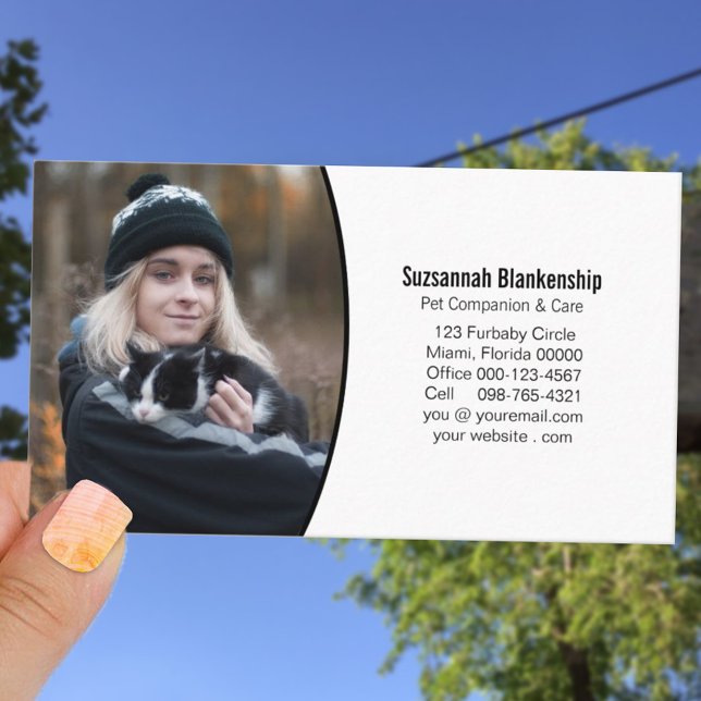 Cartão De Visita Pet Companion Black White Professional Photo (Criador carregado)