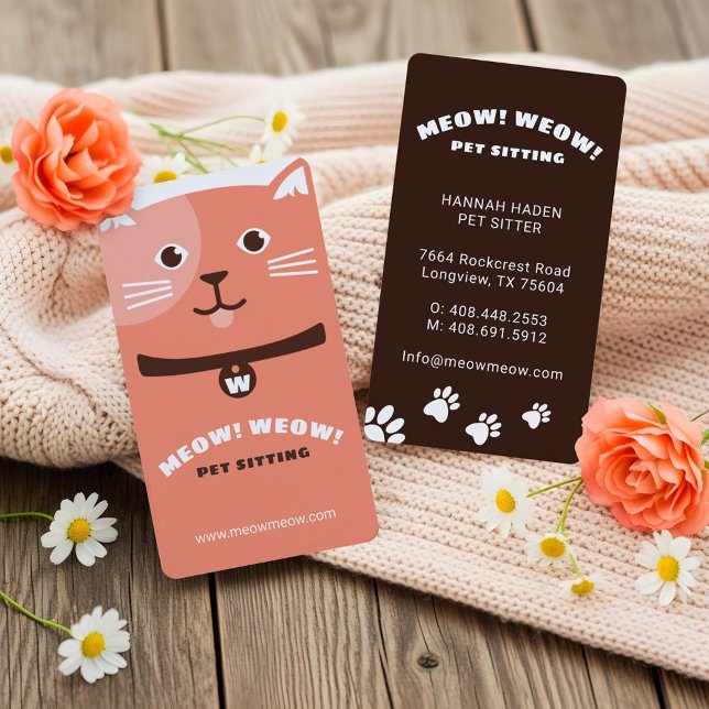 Cartão De Visita Pet de Cachorro Preto e Branco Feliz Sentado e Cre (Fun Cute Happy Dog Cat Pet Sitting & Grooming Business Card)
