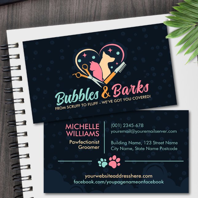 Cartão De Visita Pet Grooming Studio - Serviços do Groomer (Criador carregado)