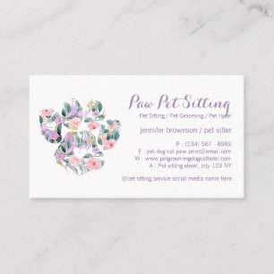 Cartão De Visita Pet Roxo Floral Pet Sitter Grooming Paw