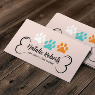 Cartão De Visita Pet Sentado Cachorro Caminhante Patas Coloridas Bo