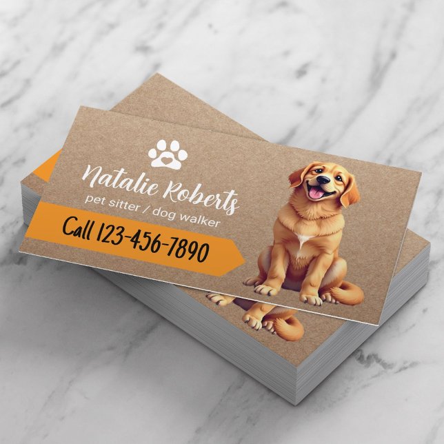 Cartão De Visita Pet Sitter Dog Andando Feliz Retriever Ouro (Criador carregado)