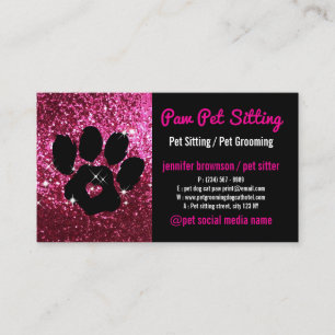 Cartão De Visita Pet Sitter Grooming Gliting Pink Black Dog Pak