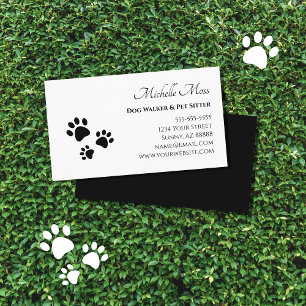 Cartão De Visita Pet Sitter Paw imprime preto branco