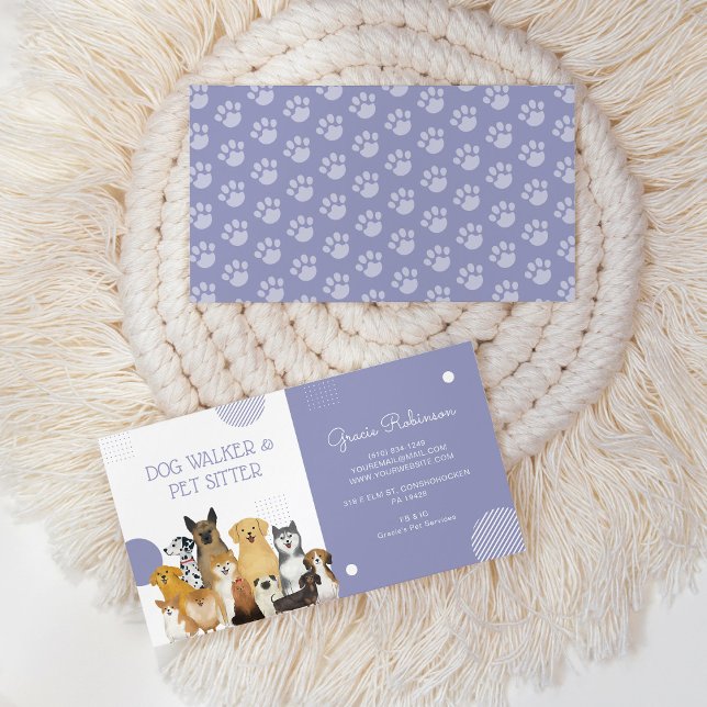 Cartão De Visita Pet Sitter Pet Sitter Púrpura de Cachorro Moderno (Criador carregado)