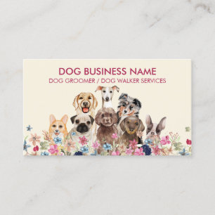 Cartão De Visita Pet Sitter Walker cão de estimação rosa bege