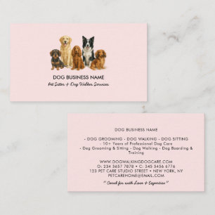 Cartão De Visita Pet Sitting Cães Caminhando Aquarela Rosa