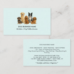 Cartão De Visita Pet Sitting Cão Caminhando Teal Aquarela
