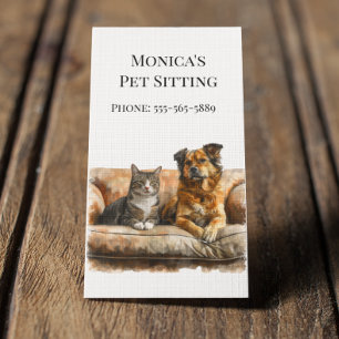 Cartão De Visita Pet Sitting Cão Gato Treinamento Aquarela Gato Cão