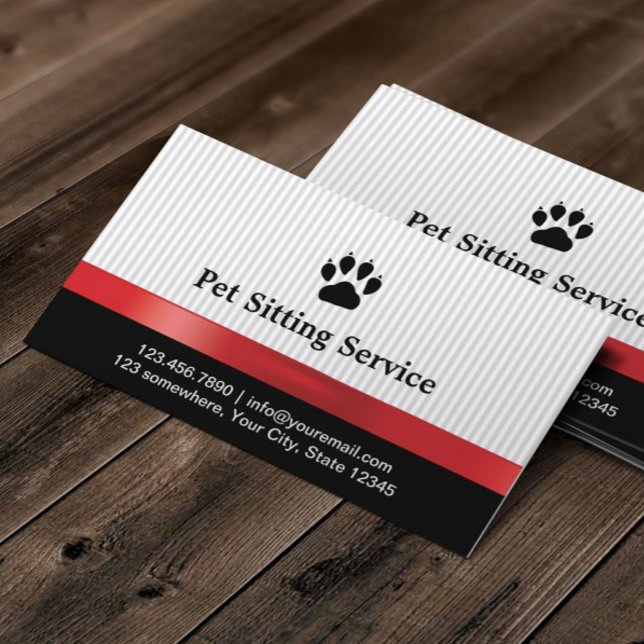 Cartão De Visita Pet Sitting Cubo Paw Print Red Ribbon (Criador carregado)