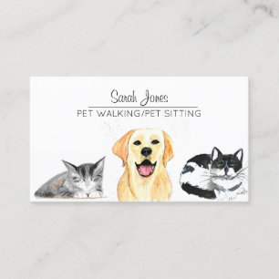 Cartão De Visita Pet Sitting Dog Cat Training Watercolor