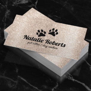 Cartão De Visita Pet Sitting Dog Paws Logotipo Dourado moderno