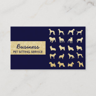 Cartão De Visita Pet Sitting Pet Care Marinho & Cães Dourados Silh