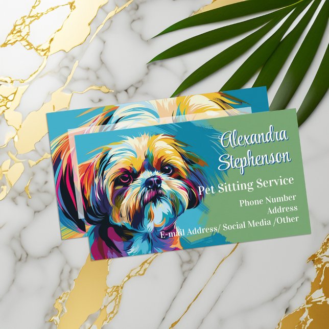 Cartão De Visita Pet Sitting Service Dog Walking Pop Art Shih Tzu (colorful pop art pet sitting business cards)