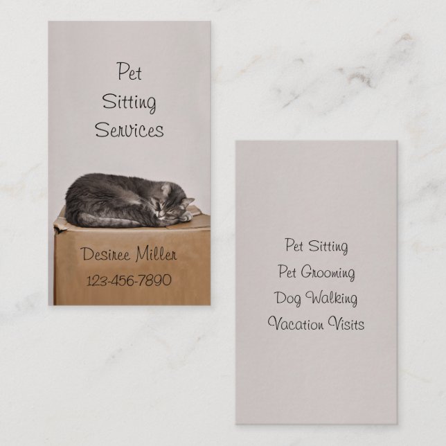 Cartão De Visita Pet Sitting Services Cat Grooming Dog Andando (Frente/Verso)