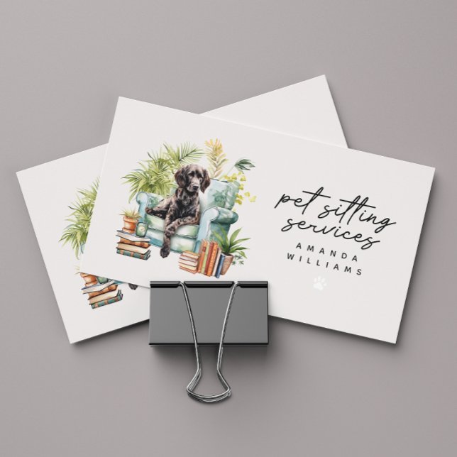 Cartão De Visita Pet Sitting Services Watercolor QR Code (Criador carregado)