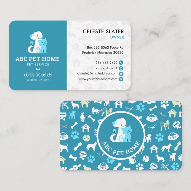 Cartão De Visita Pet Sitting, Veterinary Clinique, Vet, Pet Service (Frente/Verso)