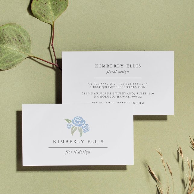 Cartão De Visita Petite Buquê | Azul Aquarela Floral (Criador carregado)