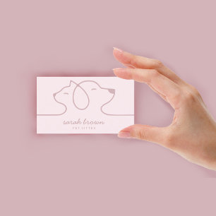 Cartão De Visita Petsitter do logotipo de linha rosa suave do cão