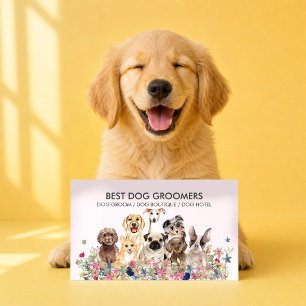 Cartão De Visita PetSitter Rosa Retro cachorros flores veterinária