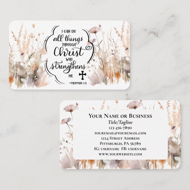 Cartão De Visita Philippians 4:13 Todas as coisas através da Bíblia (Frente/Verso)