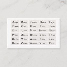 Cartão De Visita Phonetic Alphabet Quick Reference Card, At-a-Glanc