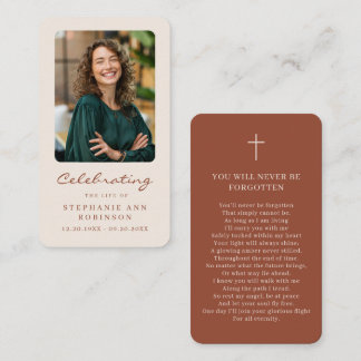 Cartão De Visita Photo Memorial Cream Terracotta Prayer Card 