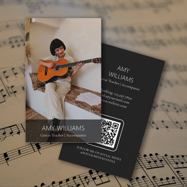 Cartão De Visita Photo Music Teacher Singer Songwriter QR Code (Photo Music Teacher Singer Songwriter QR Code Business Card)