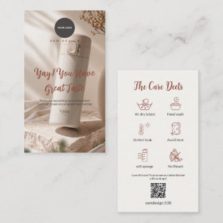 Cartão De Visita Photo Tumbler Care Card Thank You Insert QR Code