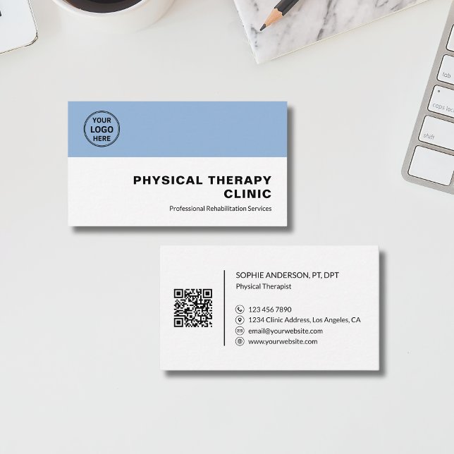 Cartão De Visita Physical Therapy Clinic Professional Logo QR  (Physical Therapy Clinic Professional Logo QR Business Card)