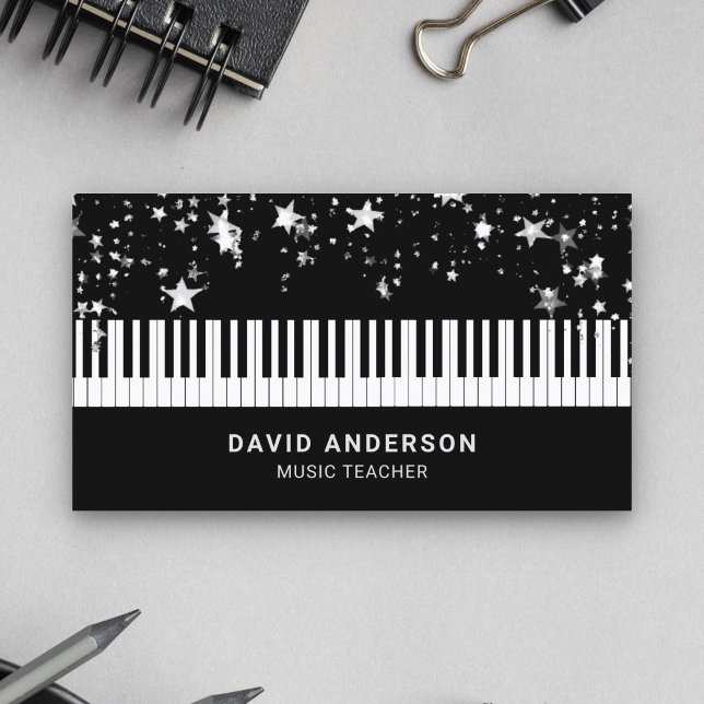 Cartão De Visita Pianista de Teclado Piano Silver Confetti (Criador carregado)
