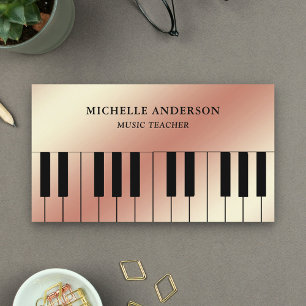 Cartão De Visita Pianista do Teclado do Piano de Folha rosa Gold