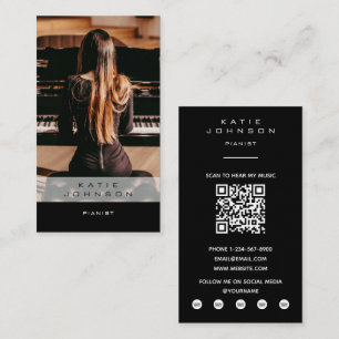Cartão De Visita Pianista Músico de Piano Professor Foto Código QR